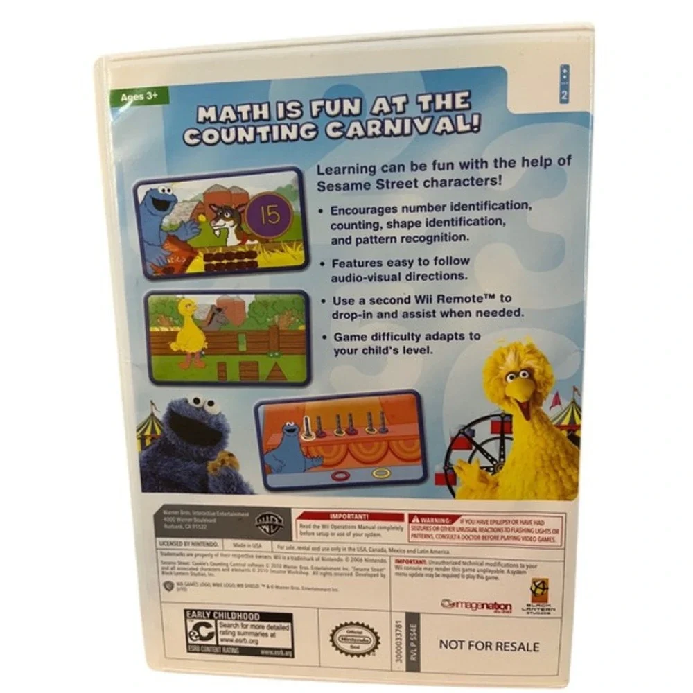 WB Games Sesame Street Cookie's Counting Carnival Wii Kids White Excellent‎ CIB